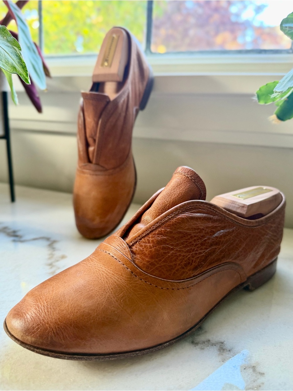 Frye Leather Slip-On Jillian Oxford, Cognac